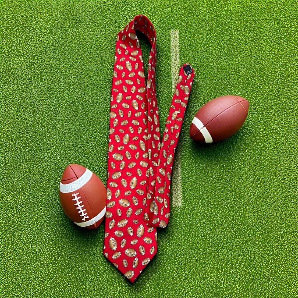 Utopia Mens Football Necktie Red Silk NFL Game Day Sports Fan Gift Handmade 58"